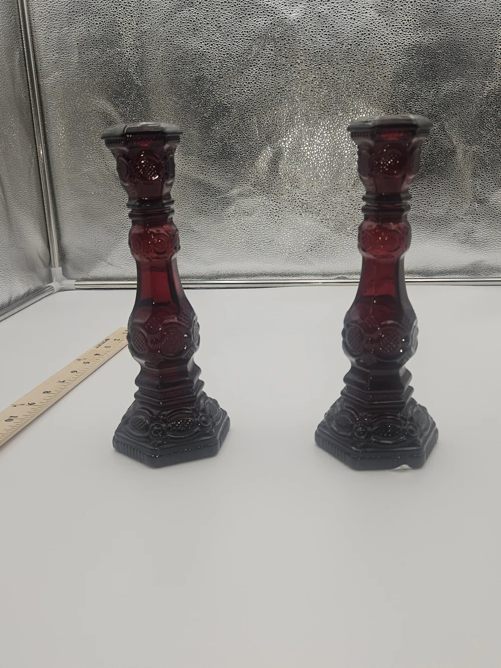 Avon Ruby Red Pressed Glass Candlestick Pair - Elegant Home Accent